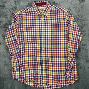 Southern Pines Button Down Men Large Multi-Color Rainbow Gingham Shirt